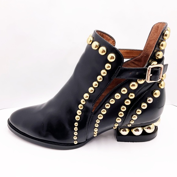 {Jeffery Campbell} Rylance Gold Studded Patent Leather Booties - Picture 15 of 16